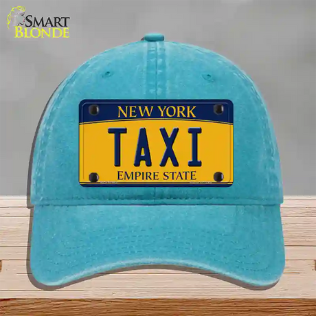 Taxi New York Novelty License Plate Hat Unconstructed Cotton / Lake Blue