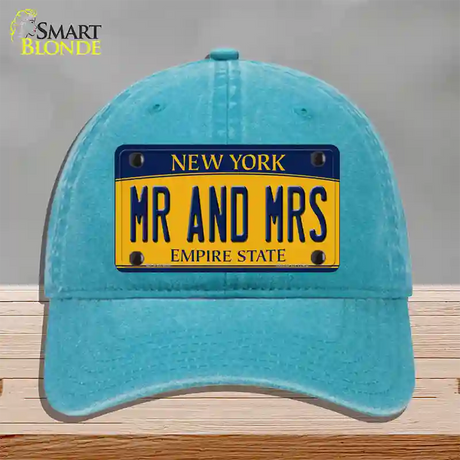 Mr and Mrs New York Novelty License Plate Hat Unconstructed Cotton / Lake Blue