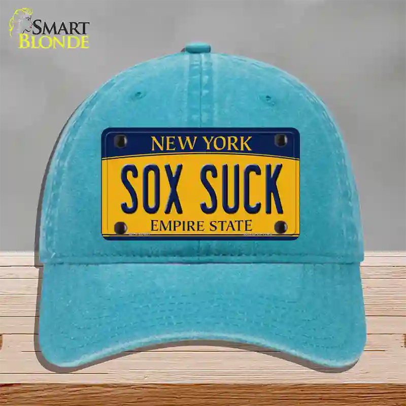 Sox Suck New York Novelty License Plate Hat Unconstructed Cotton / Lake Blue