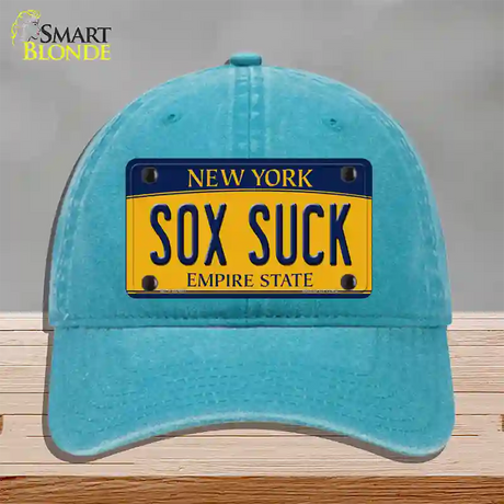 Sox Suck New York Novelty License Plate Hat Unconstructed Cotton / Lake Blue