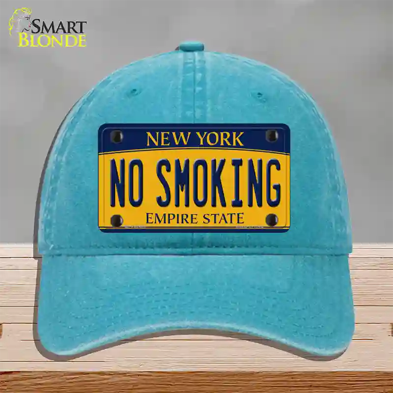 No Smoking New York Novelty License Plate Hat Unconstructed Cotton / Lake Blue