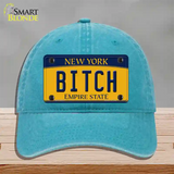 Bitch New York Novelty License Plate Hat Unconstructed Cotton / Lake Blue