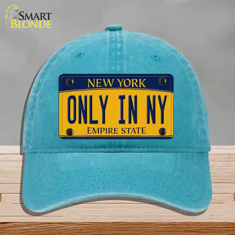 Only in NY New York Novelty License Plate Hat Unconstructed Cotton / Lake Blue