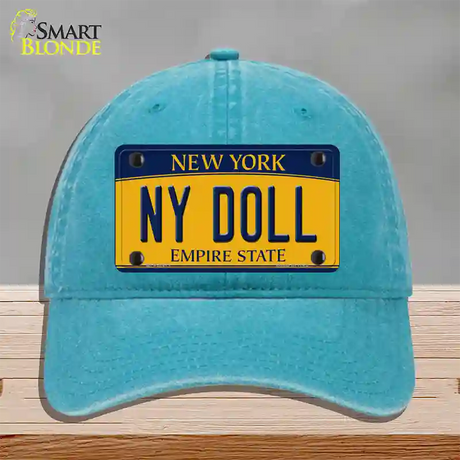 NY Doll New York Novelty License Plate Hat Unconstructed Cotton / Lake Blue