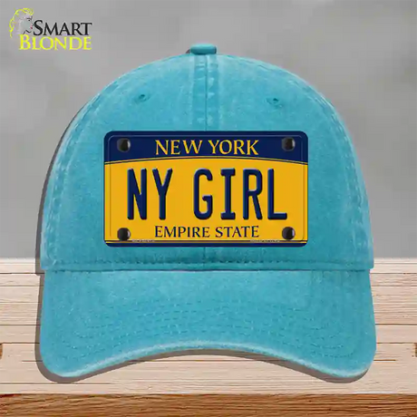 NY Girl New York Novelty License Plate Hat Unconstructed Cotton / Lake Blue