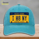 I H8 NY New York Novelty License Plate Hat Unconstructed Cotton / Lake Blue