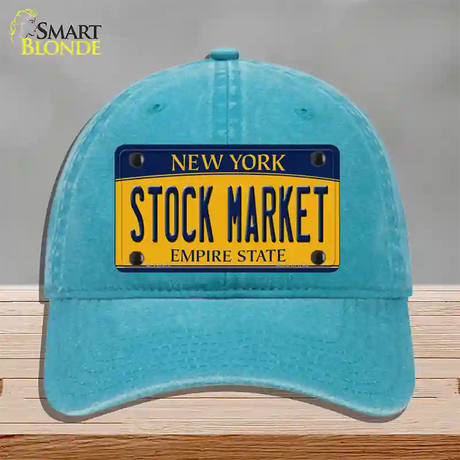 Stock Market Yellow New York Novelty License Plate Hat Unconstructed Cotton / Lake Blue