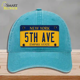 5th Ave New York Novelty License Plate Hat Unconstructed Cotton / Lake Blue