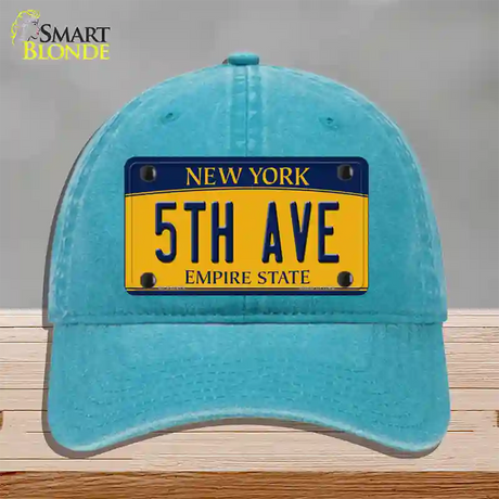 5th Ave New York Novelty License Plate Hat Unconstructed Cotton / Lake Blue