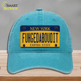 Fuhgedaboudit New York Novelty License Plate Hat Unconstructed Cotton / Lake Blue