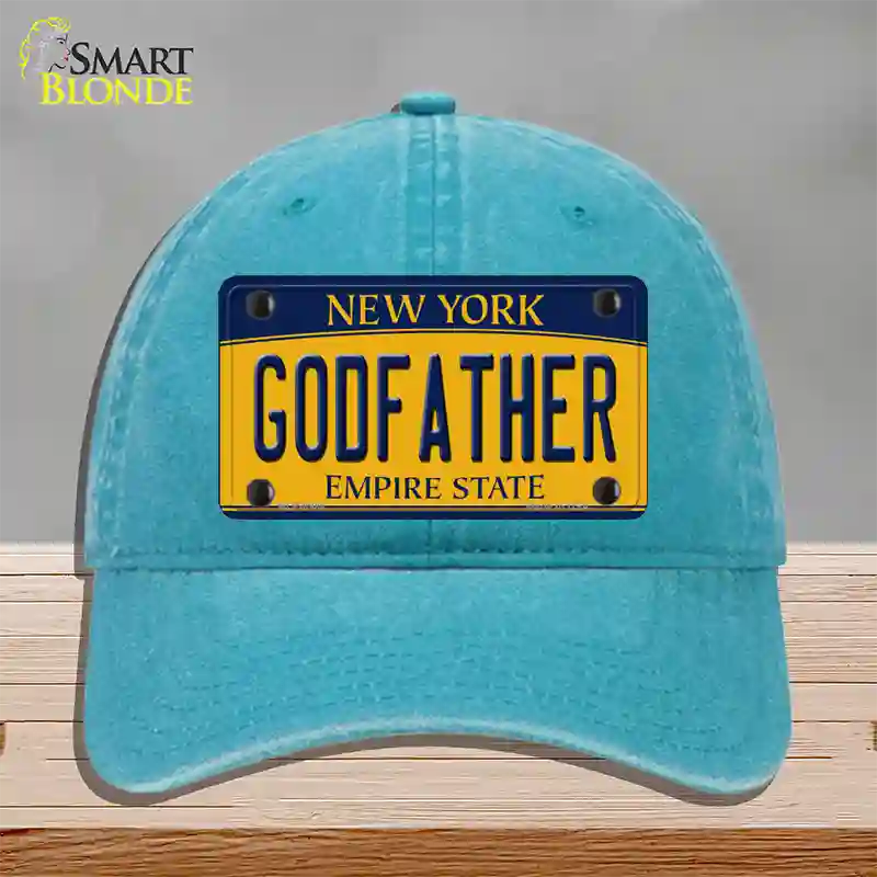 Godfather New York Novelty License Plate Hat Unconstructed Cotton / Lake Blue