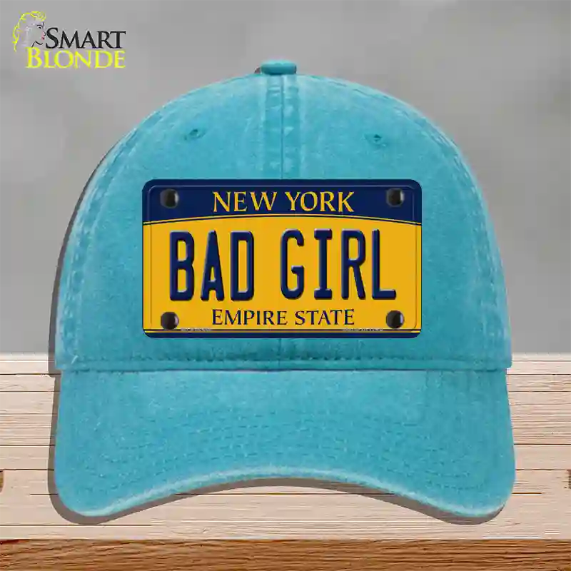 Bad Girl New York Novelty License Plate Hat Unconstructed Cotton / Lake Blue