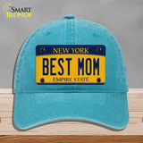 Best Mom New York Novelty License Plate Hat Unconstructed Cotton / Lake Blue