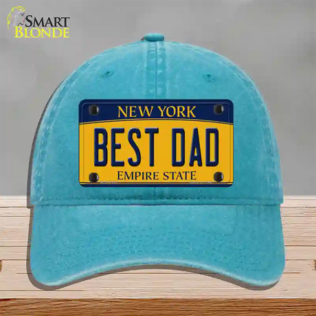 Best Dad New York Novelty License Plate Hat Unconstructed Cotton / Lake Blue