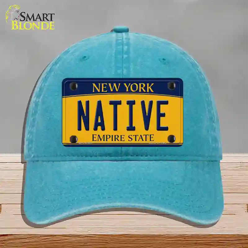 Native New York Novelty License Plate Hat Unconstructed Cotton / Lake Blue