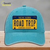 Road Trip New York Novelty License Plate Hat Unconstructed Cotton / Lake Blue