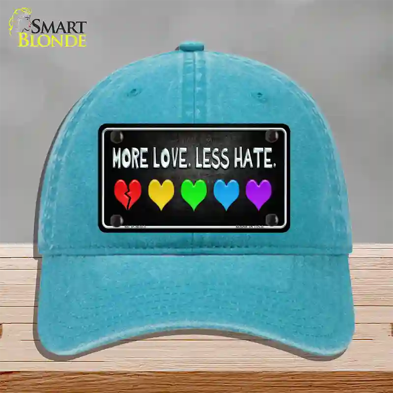 More Love Less Hate Rainbow Novelty License Plate Hat Unconstructed Cotton / Lake Blue