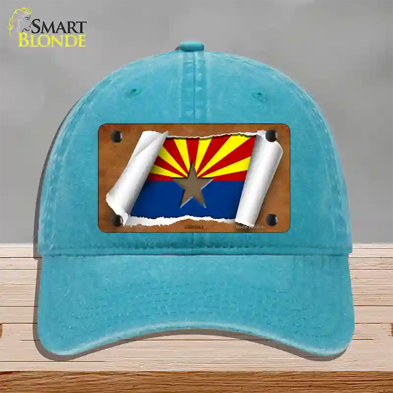 Arizona Flag Scroll Novelty License Plate Hat Unconstructed Cotton / Lake Blue