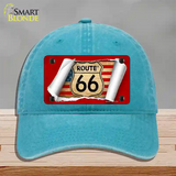 Route 66 Scroll Novelty License Plate Hat Unconstructed Cotton / Lake Blue