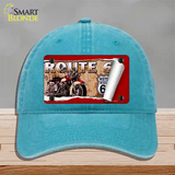 Route 66 Mother Road Scroll Novelty License Plate Hat Unconstructed Cotton / Lake Blue