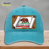 California Flag Scroll Novelty License Plate Hat Unconstructed Cotton / Lake Blue