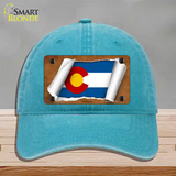 Colorado Flag Scroll Novelty License Plate Hat Unconstructed Cotton / Lake Blue