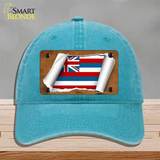 Hawaii Flag Scroll Novelty License Plate Hat Unconstructed Cotton / Lake Blue