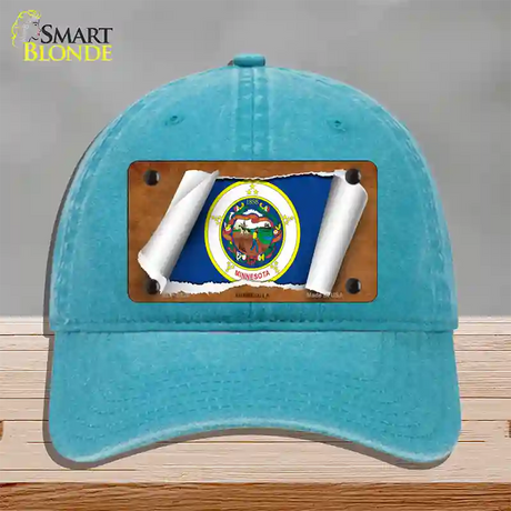 Minnesota Flag Scroll Novelty License Plate Hat Unconstructed Cotton / Lake Blue