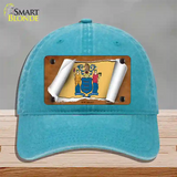 New Jersey Flag Scroll Novelty License Plate Hat Unconstructed Cotton / Lake Blue