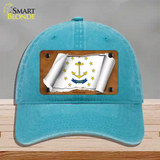 Rhode Island Flag Scroll Novelty License Plate Hat Unconstructed Cotton / Lake Blue