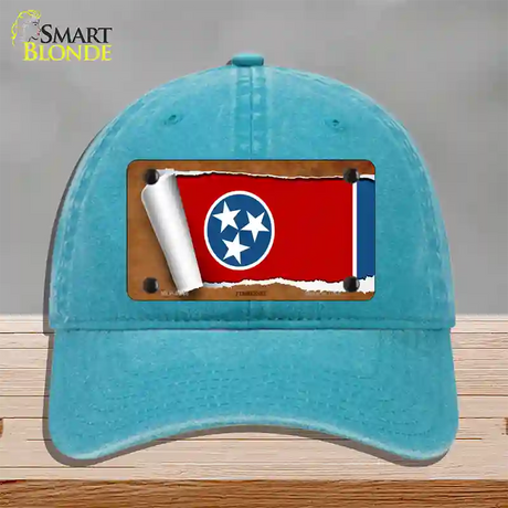 Tennessee Flag Scroll Novelty License Plate Hat Unconstructed Cotton / Lake Blue