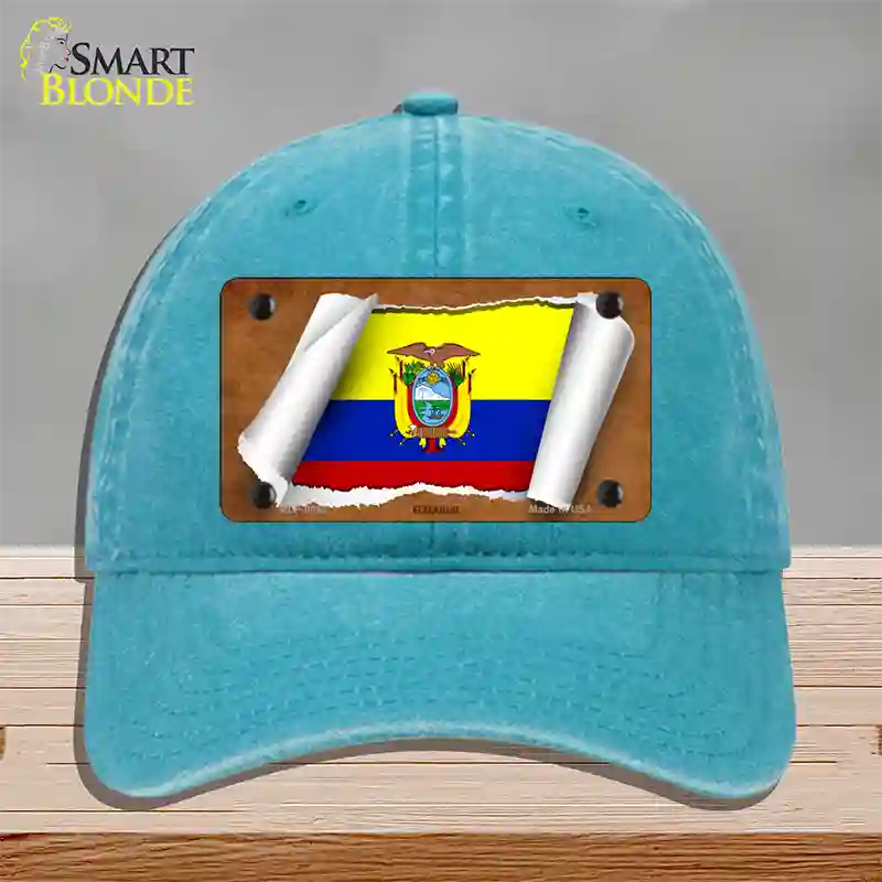 Ecuador Flag Scroll Novelty License Plate Hat Unconstructed Cotton / Lake Blue