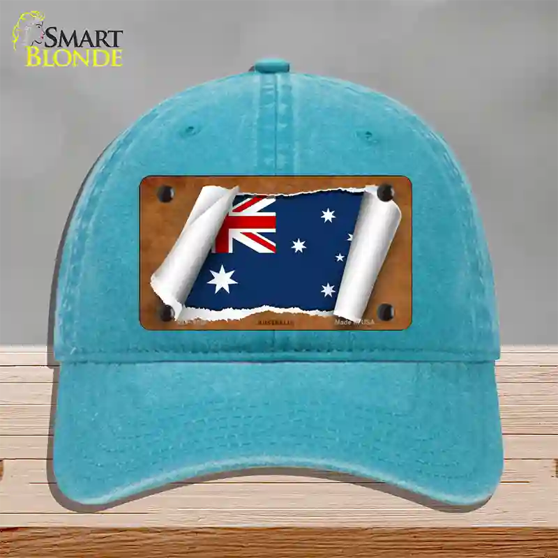 Australia Flag Scroll Novelty License Plate Hat Unconstructed Cotton / Lake Blue