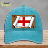 England Flag Scroll Novelty License Plate Hat Unconstructed Cotton / Lake Blue