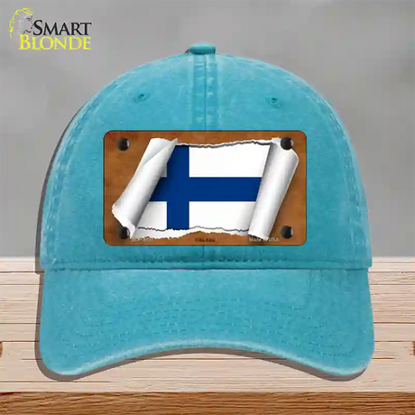 Finland Flag Scroll Novelty License Plate Hat Unconstructed Cotton / Lake Blue