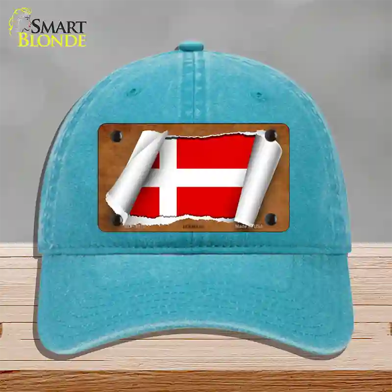 Denmark Flag Scroll Novelty License Plate Hat Unconstructed Cotton / Lake Blue