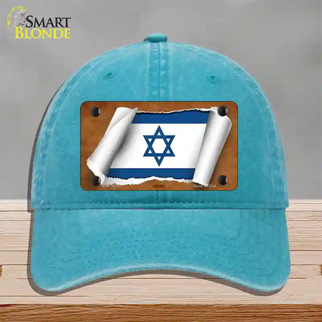 Israel Flag Scroll Novelty License Plate Hat Unconstructed Cotton / Lake Blue