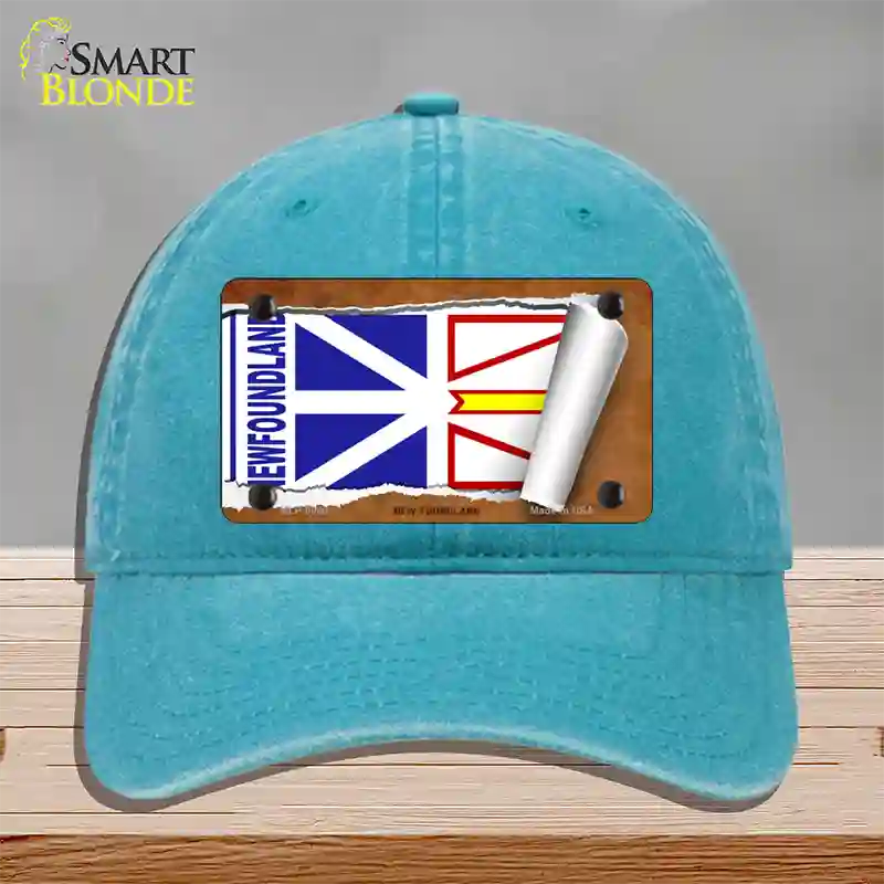 Newfoundland Flag Scroll Novelty License Plate Hat Unconstructed Cotton / Lake Blue