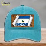 Nicaragua Flag Scroll Novelty License Plate Hat Unconstructed Cotton / Lake Blue