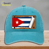 Cuba Flag Scroll Novelty License Plate Hat Unconstructed Cotton / Lake Blue