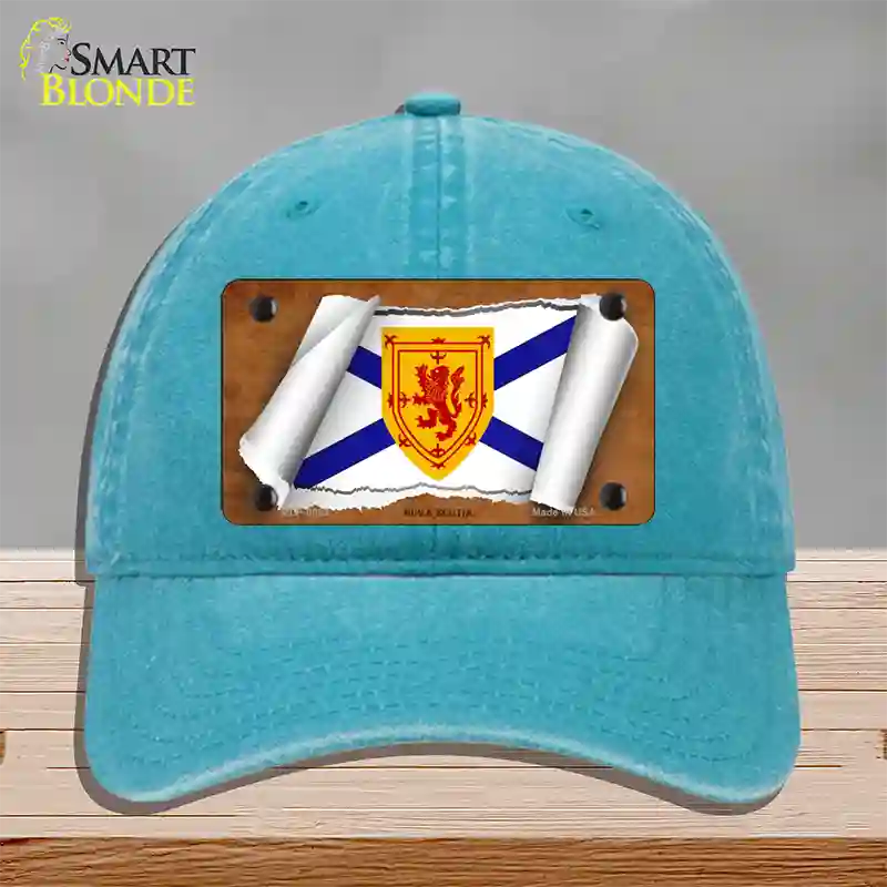 Nova Scotia Flag Scroll Novelty License Plate Hat Unconstructed Cotton / Lake Blue