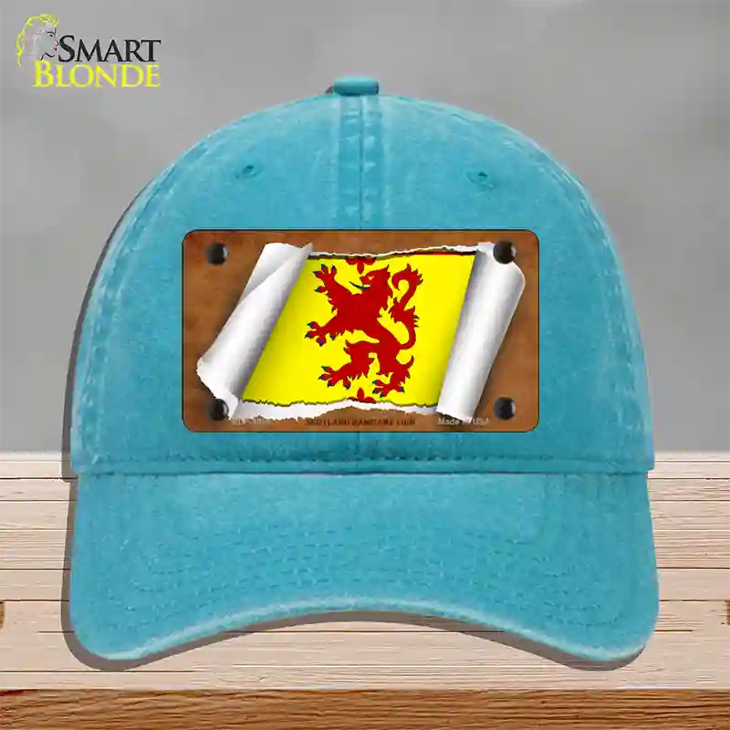 Scotland Rampant Lion Flag Scroll Novelty License Plate Hat Unconstructed Cotton / Lake Blue