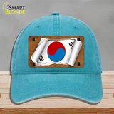 South Korea Flag Scroll Novelty License Plate Hat Unconstructed Cotton / Lake Blue