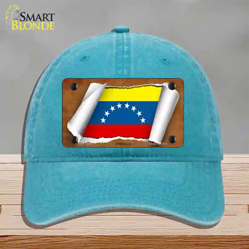 Venezuela Flag Scroll Novelty License Plate Hat Unconstructed Cotton / Lake Blue