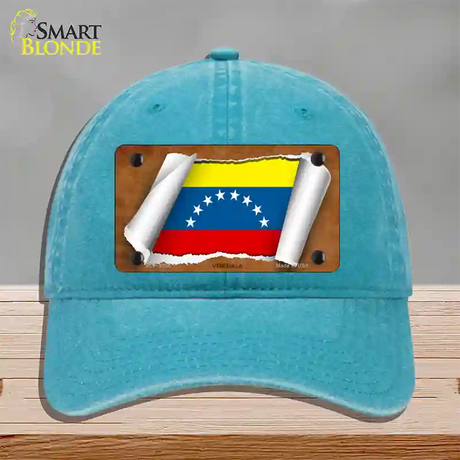 Venezuela Flag Scroll Novelty License Plate Hat Unconstructed Cotton / Lake Blue