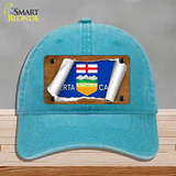 Alberta Canada Flag Scroll Novelty License Plate Hat Unconstructed Cotton / Lake Blue