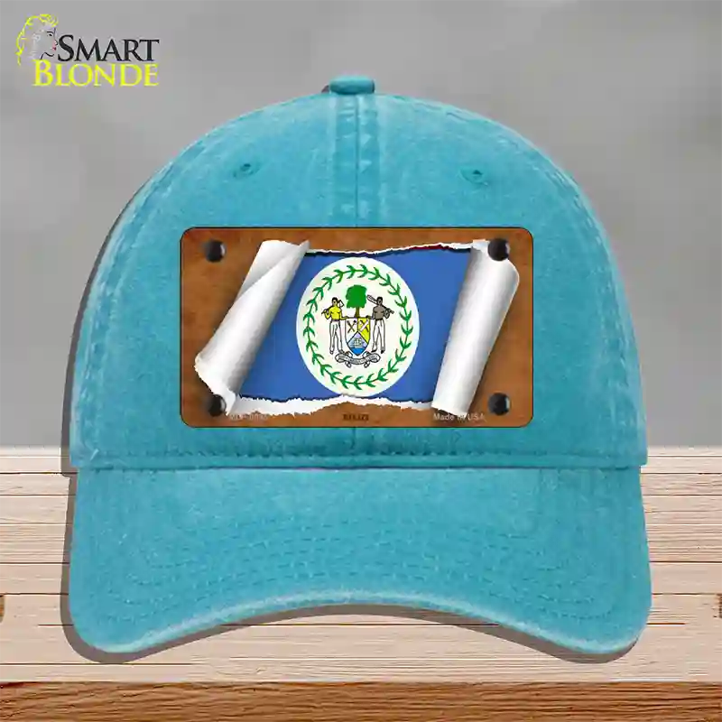 Belize Flag Scroll Novelty License Plate Hat Unconstructed Cotton / Lake Blue