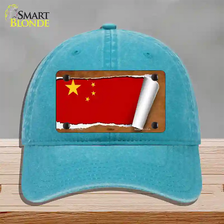 China Flag Scroll Novelty License Plate Hat Unconstructed Cotton / Lake Blue