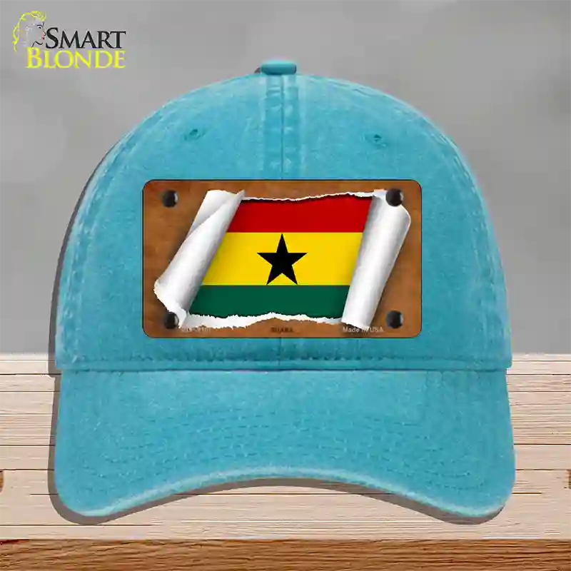 Ghana Flag Scroll Novelty License Plate Hat Unconstructed Cotton / Lake Blue