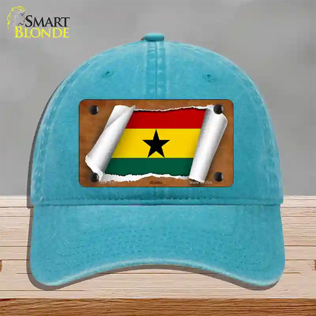 Ghana Flag Scroll Novelty License Plate Hat Unconstructed Cotton / Lake Blue